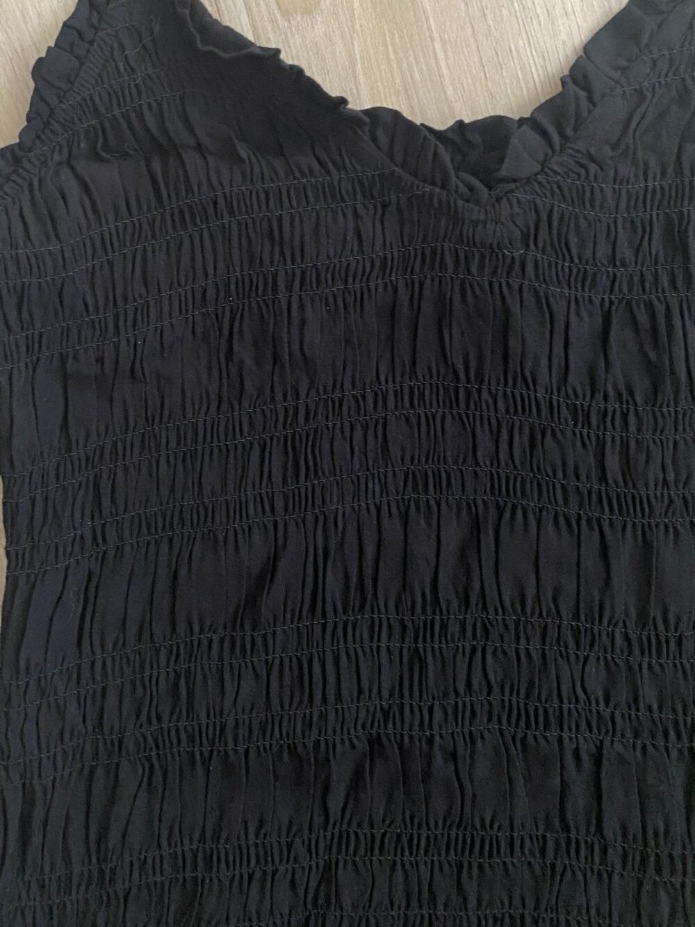 H&M Black Smocked Bodycon Mini Dress M | Stretchy Ruched Cami Slip Dress - Picture 8 of 9
